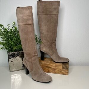 TOD'S Suede‎ Tall Boots Block Heel Beige Women's Quiet Luxury Size 38 EU/8 US